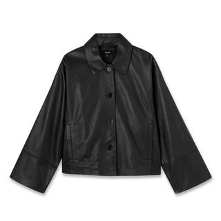 flat lay image of Me+Em Leather Oversized Shirt Jacket in black