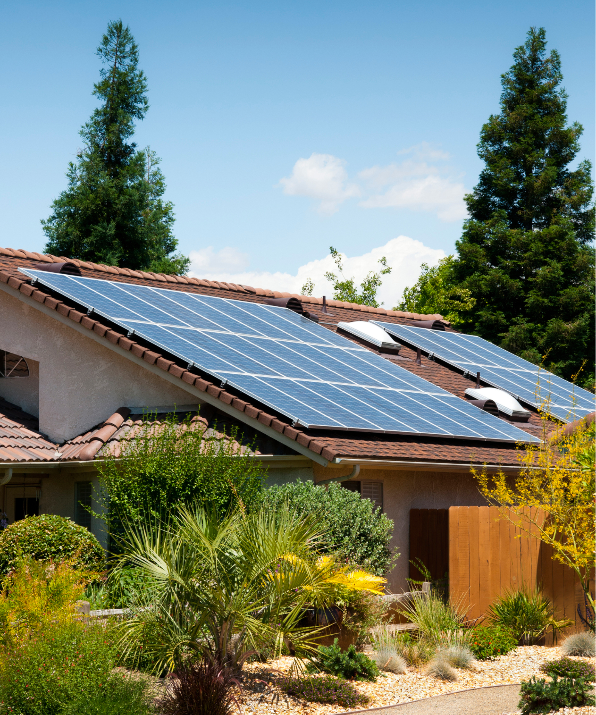 solar panels on tiled roof of house
