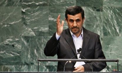 Iran's President Mahmoud Ahmadinejad addresses the UN General Assembly on Sept. 24.