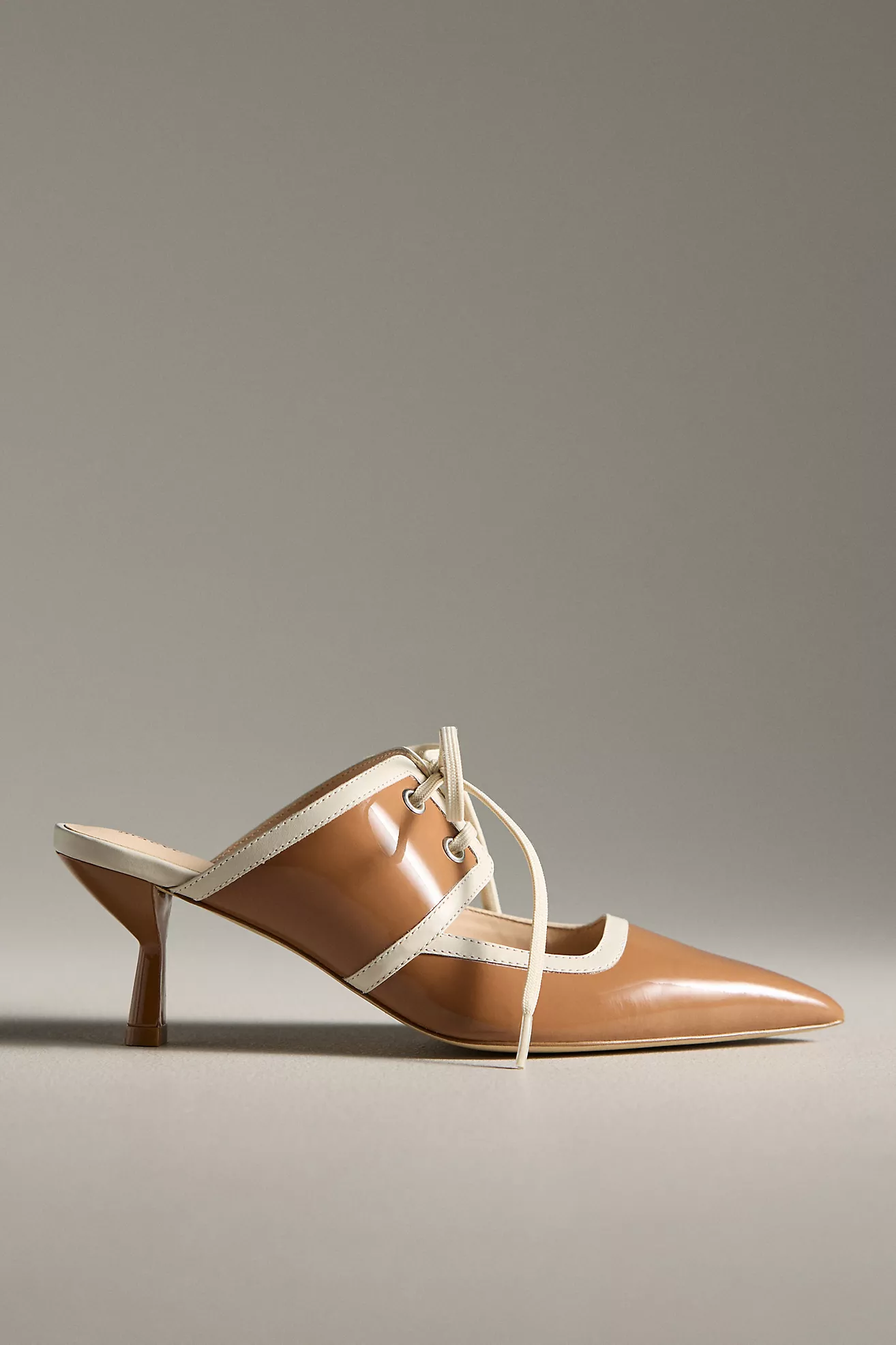 Maeve Contrast Lace-Up Kitten-Heel Mules