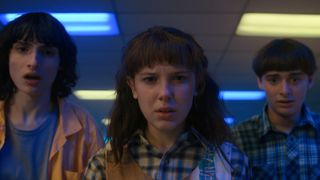Stranger Things (Season 4). Image of Mike, El, and Will.