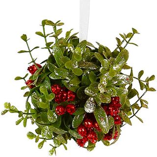 Ornativity Mistletoe Glitter Hanging Ornament - Christmas Mistletoe Kissing Ball With Red Berries Holiday Kiss Xmas Decoration for Doorway Arch Light Fixture 5