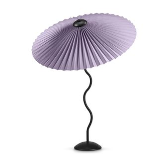 A pleated purple lampshade