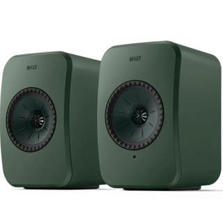 KEF LSX II LT in sage green, on white background