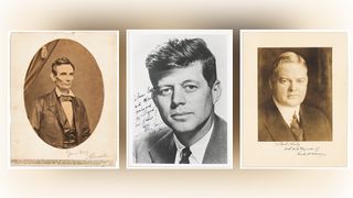 Portraits of Abraham Lincoln, John F. Kennedy and Herbert Hoover. 