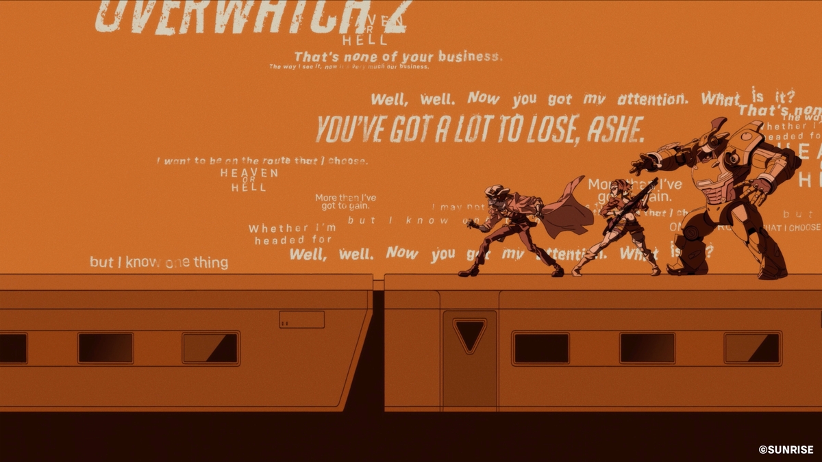 Stylized art of Overwatch 2 characters in Cowboy Bebop's anime style