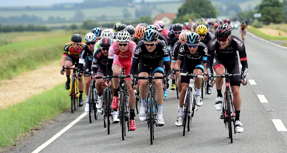 Andrew Fenn looks to break the peloton in the cross winds