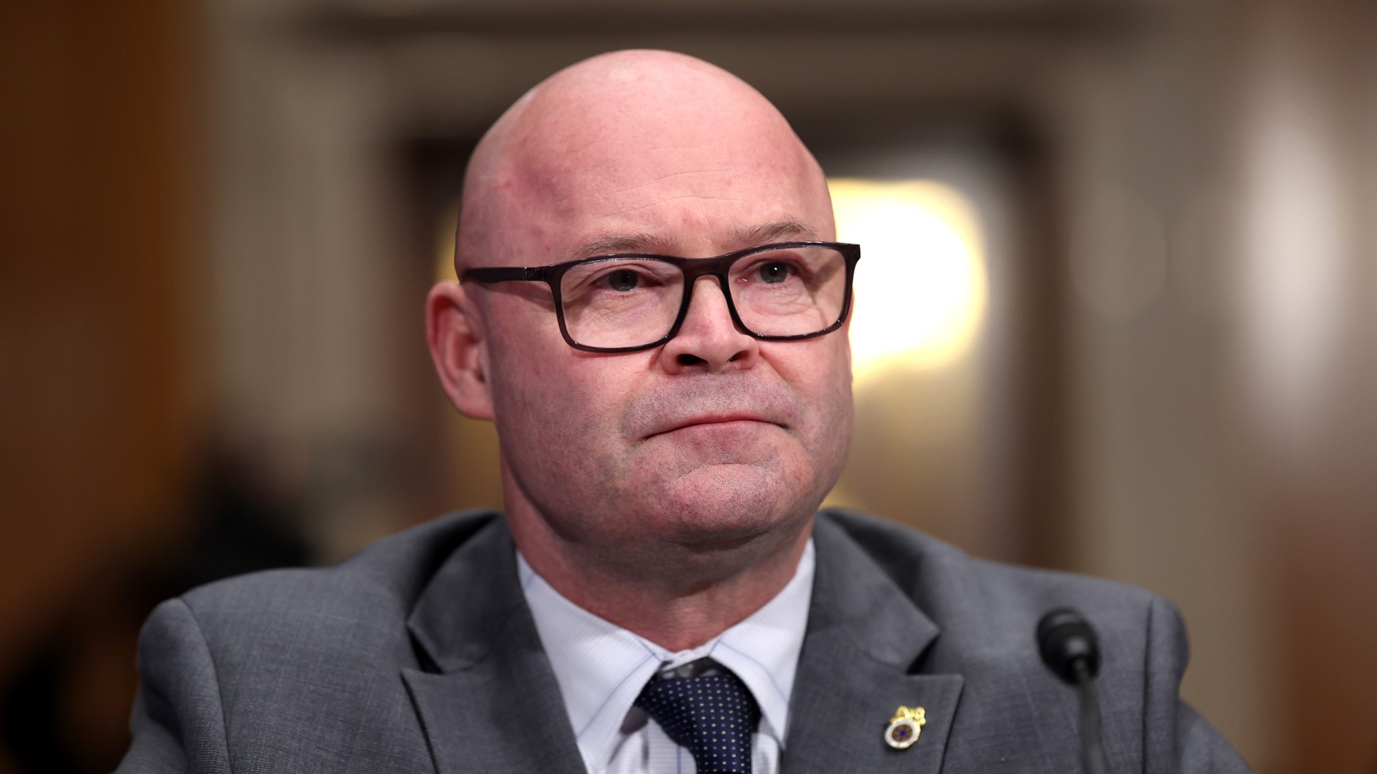 Teamsters President Sean O’Brien testifies during a Senate hearing.