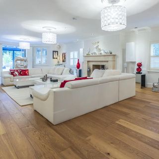 living room with white sofa wooden flooring