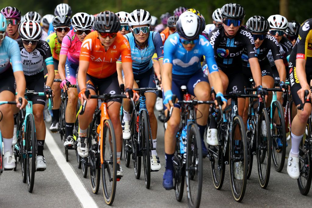 LANDERNEAU FRANCE JUNE 26 Ane Santesteban Gonzalez of Spain and Team BikeExchange Elisabeth DeignanArmitstead of United Kingdom and Team Trek Segafredo during the 8th La Course By Le Tour De France 2021 a 1077km race from Brest to Landerneau Cte De La Fosse Aux Loups 176m LaCourse LeTour TDF2021 UCIWWT on June 26 2021 in Landerneau France Photo by Tim de WaeleGetty Images