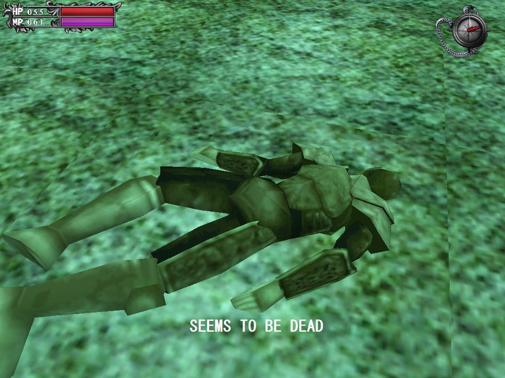 Lunacid: Tears of the Moon screenshot showing corpse, UI message "seems to be dead"