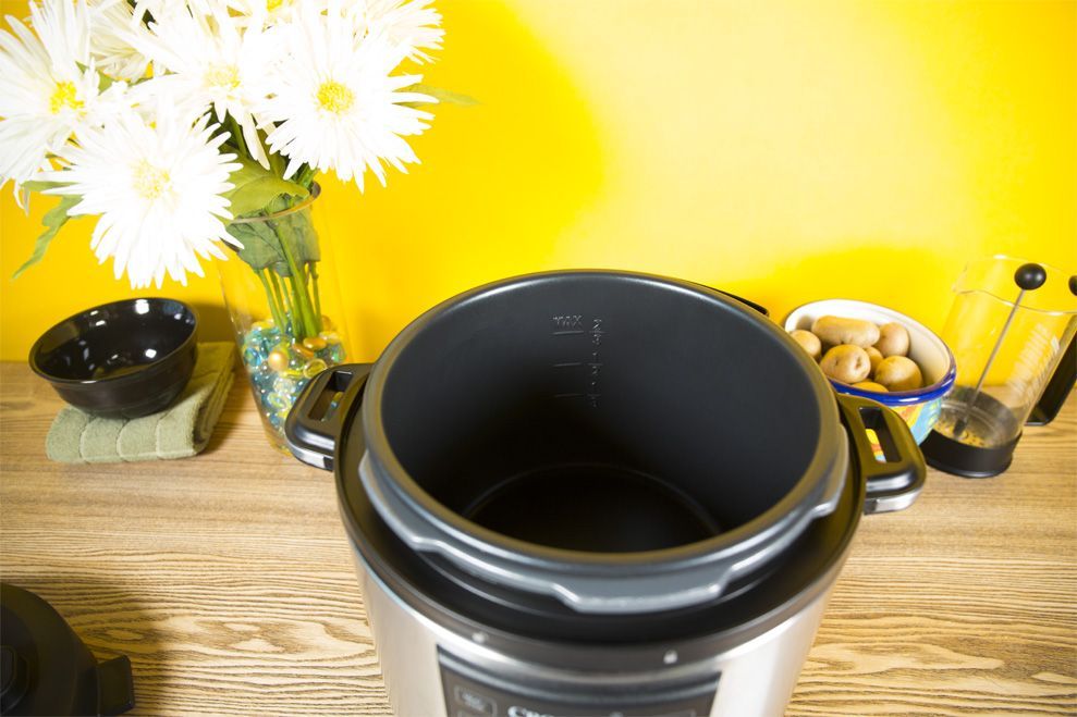 The Crock-Pot Express&rsquo; inner bowl is made of a metal blend with a non-stick coating.