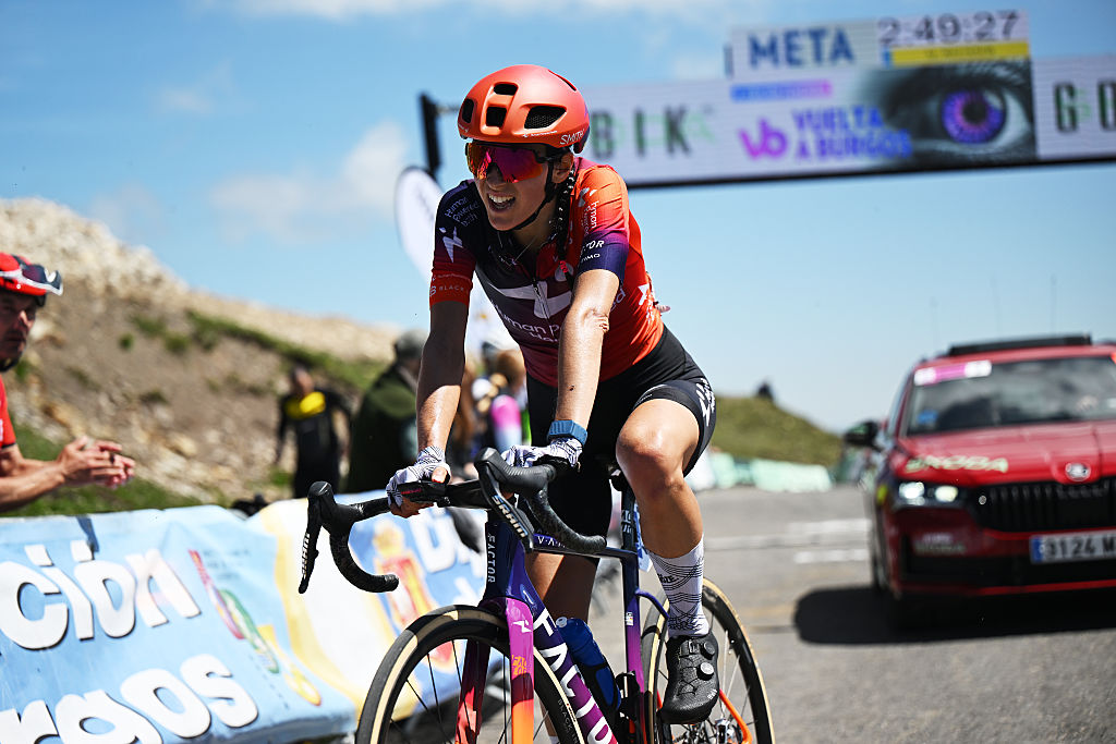 ESPINOSA DE LOS MONTEROS - PICON BLANCO, SPAIN - MAY 24: Barbara Malcotti of Italy and Team Human Powered Health crosses the finish line during the 10th Vuelta a Burgos Feminas 2025, Stage 3 a 95km stage from Valle de Valdebezana - Soncillo to Espinosa de los Monteros - Picon Blanco 1506m / #UCIWWT / on May 24, 2025 in Espinosa de los Monteros - Picon Blanco, Spain. (Photo by Szymon Gruchalski/Getty Images)