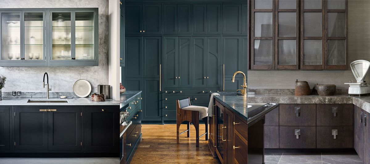 Navy Blue Kitchen Featuring Brushed Brass Square Bar Series by