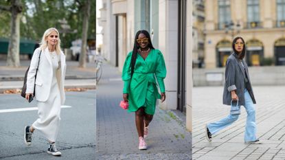 a composite of street style influencers showing how to wear high top converse