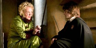 Rita Skeeter with Harry Potter in Harry Potter and the Goblet of Fire.