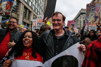 Quentin Tarantino at a protest against police brutality in Manhattan.
