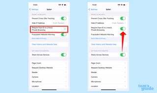 how to use locked private browsing in ios 17 safari by turning on slider in Safari settings