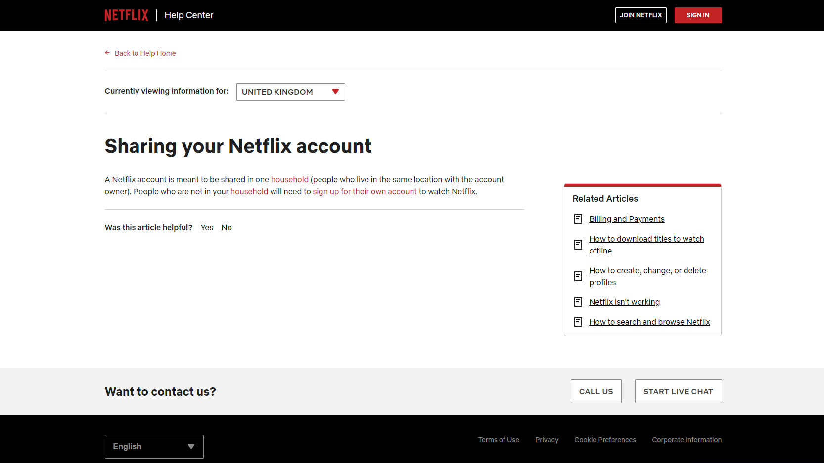 Una captura de pantalla que muestra la página de preguntas frecuentes sobre el uso compartido de la cuenta de Netflix a partir del 02/09/2022