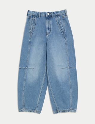 Lyocell Blend High Waisted Barrel Ankle Grazer Jeans