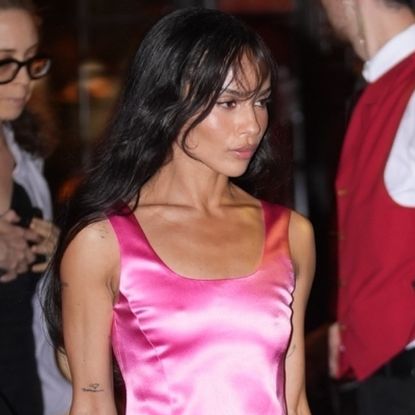 Zo&euml; Kravitz was spotted in a custom pink Kallmeyer mini dress at a Caught Stealing after party
