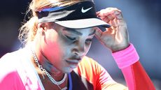 Serena Williams of the United States looks on in her Women’s Singles Semifinals match against Naomi Osaka of Japan during day 11 of the 2021 Australian Open at Melbourne Park on February 18, 2021 in Melbourne, Australia.