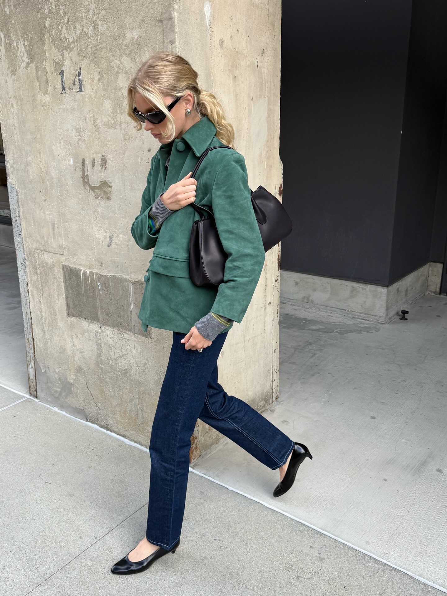 Elsa Hosk wearing the Almond Toe Shoe trend