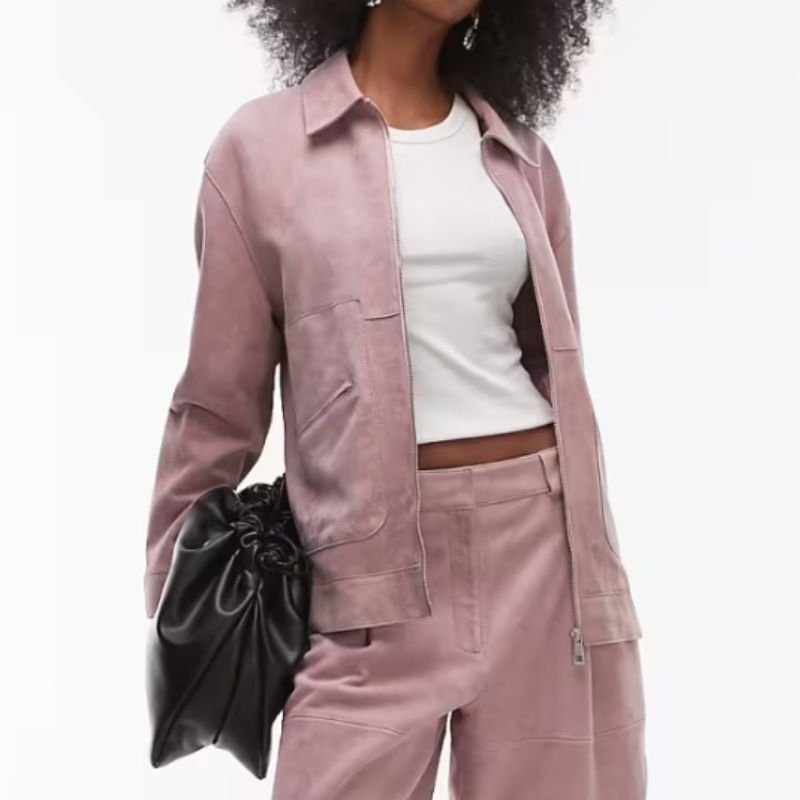 Topshop, Premium Real Suede Jacket with Seam Detail 