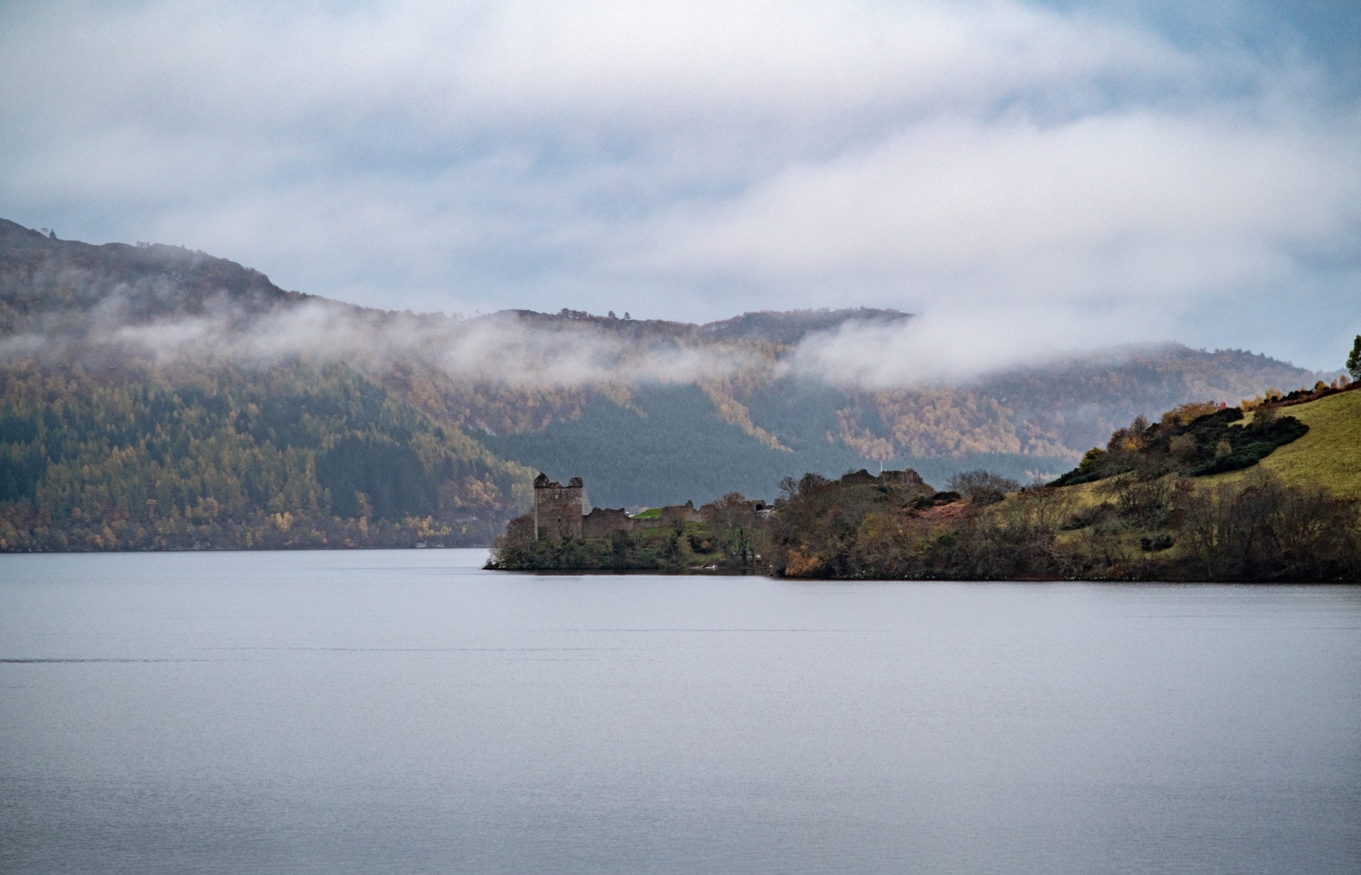 Ruins of Urquhart Castle on the bank of Loch Ness in Scotland, United Kingdom.
