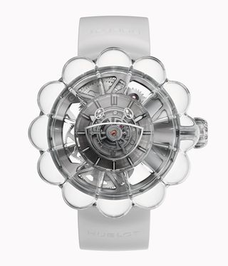 watch with clear, flower-shaped dial by Hublot and Takashi Murakami