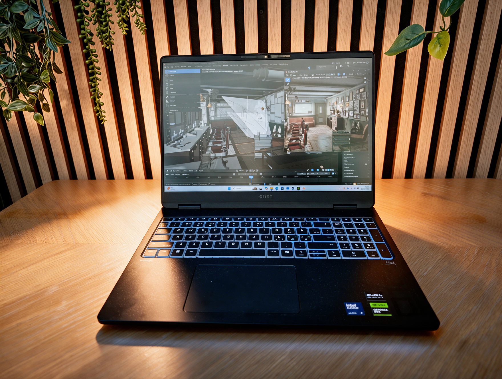 Photos of a laptop on a wooden desk