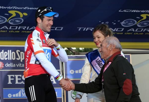 Mark Cavendish in the red points jersey at Tirreno-Adriatico