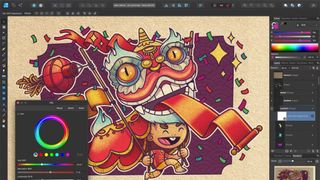 A Vector illustration of an Asian dragon parade in Affinity Designer, one of the best graphic design software programs