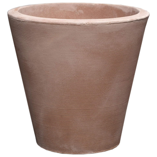 An outdoor ribbed ceramic planter