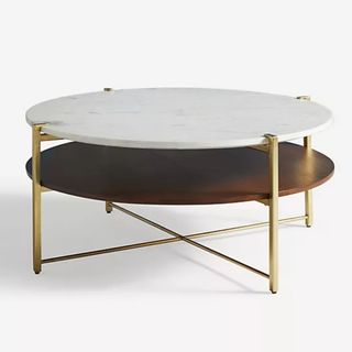 round metal, wood and marble coffee table