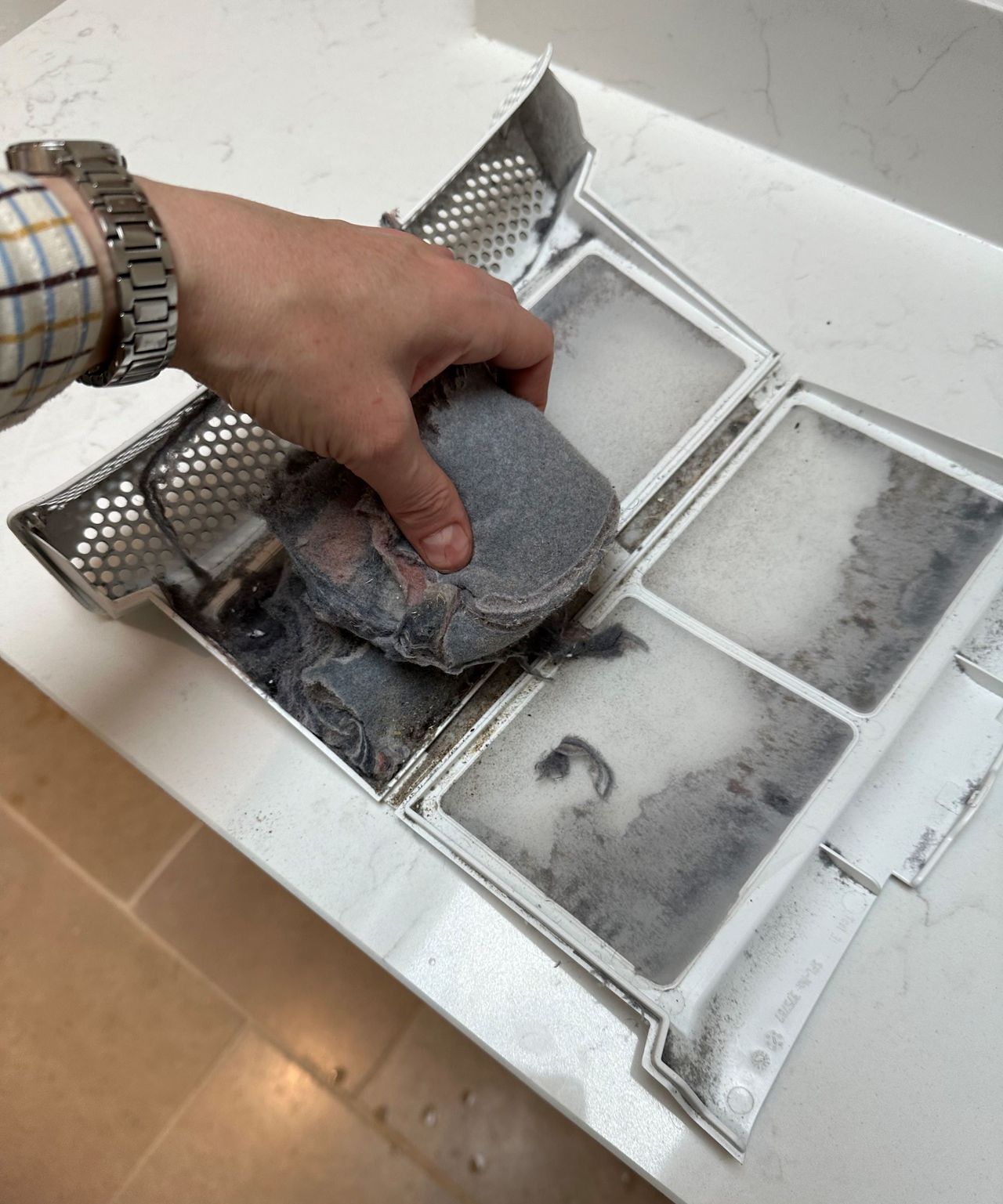 Opening up a lint collector and removing the lint
