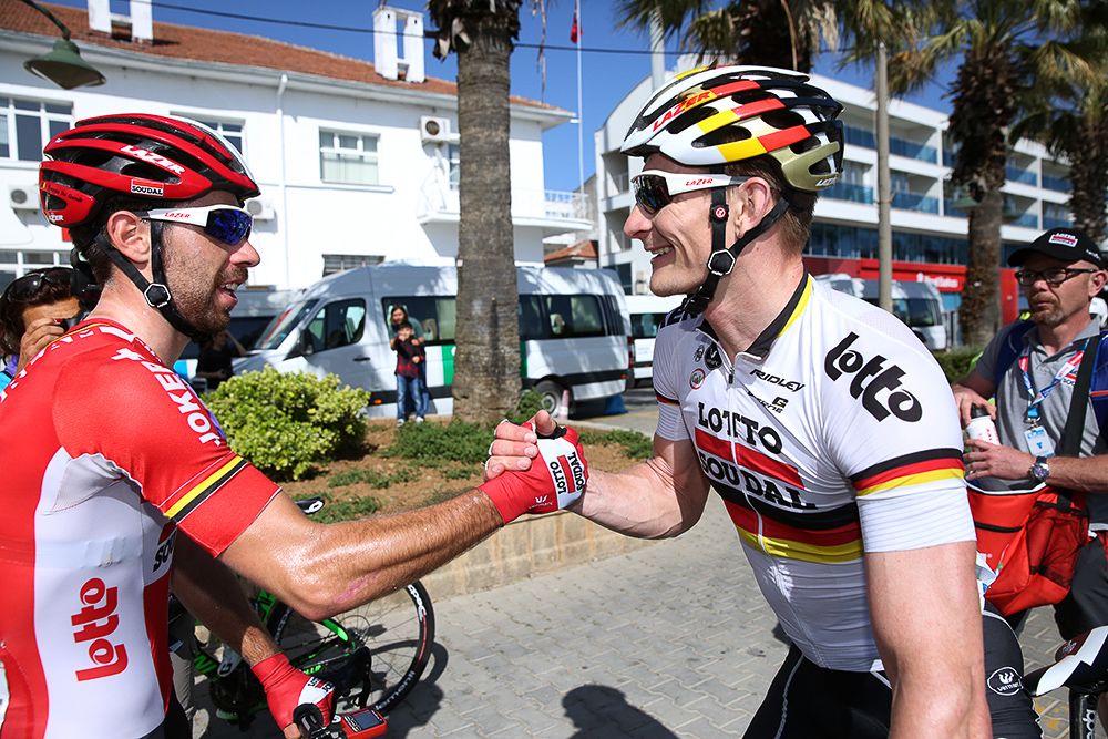 Greipel is congratulated after the race.