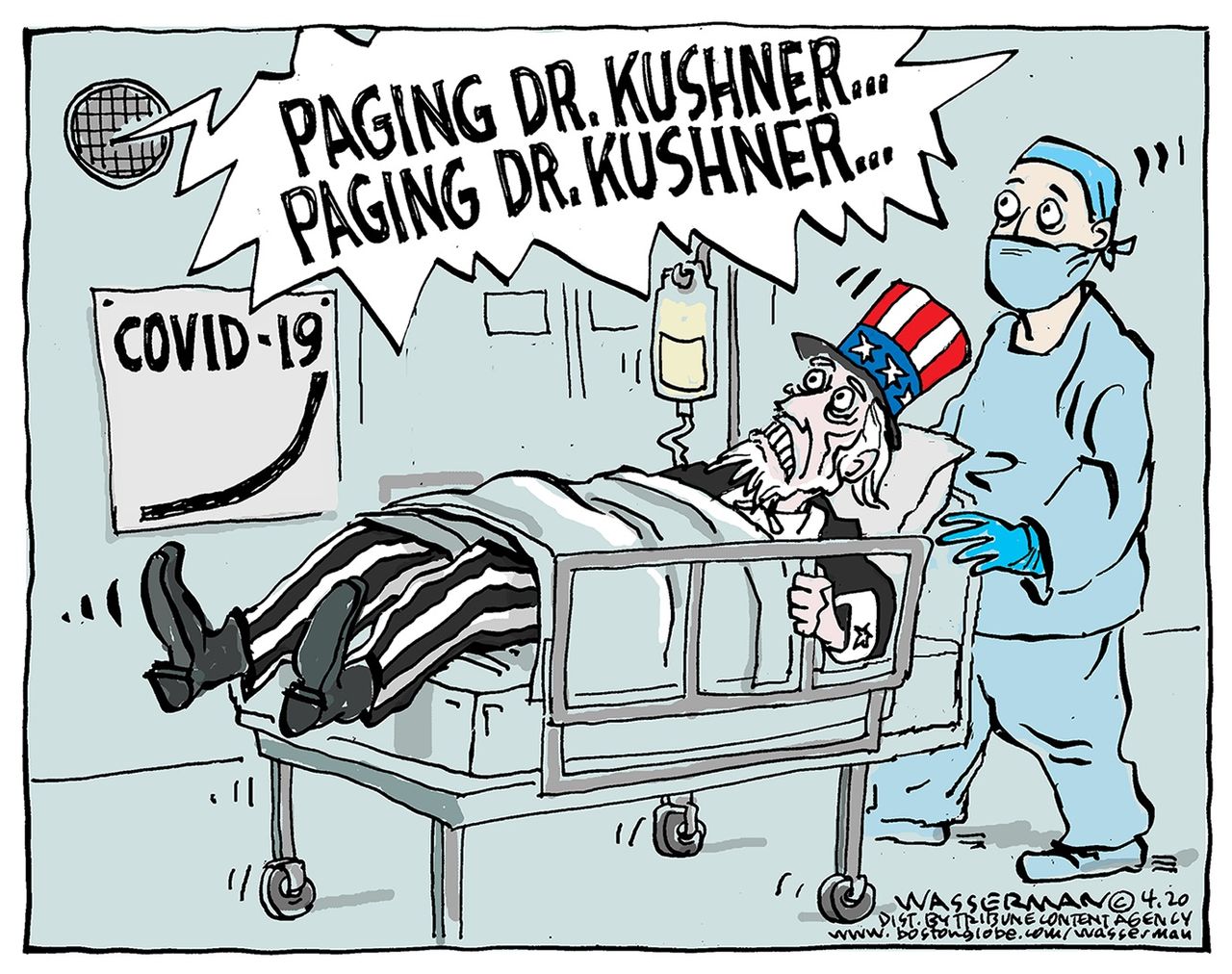 Political Cartoon U.S. paging doctor Jared Kushner botch leadership