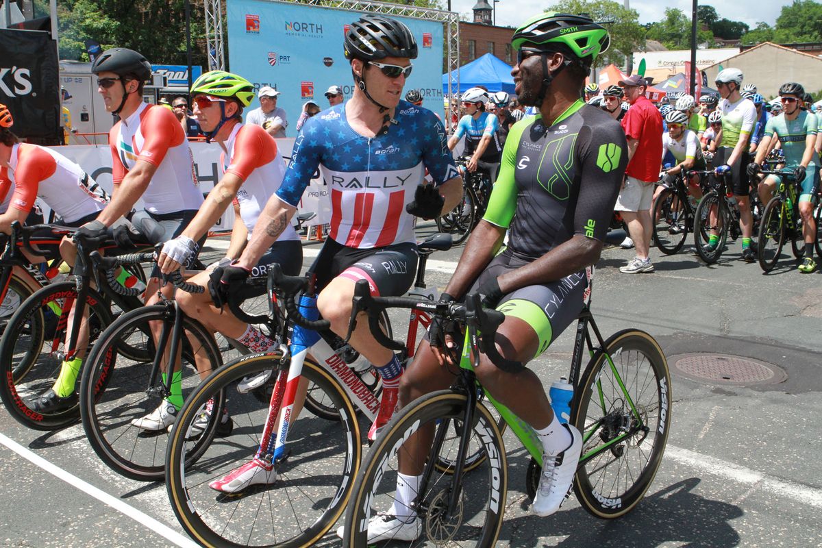 Brad Huff and Justin Williams before the start of stage 6 at the North Star Grand Prix