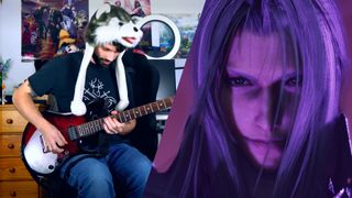 Husky by the Geek playing the guitar spliced next to an image of Sephiroth