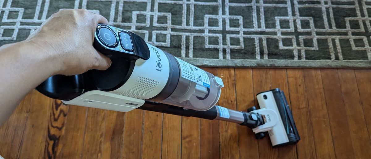 Levoit LVAC-200 vacuum, being tested on hardwood floor