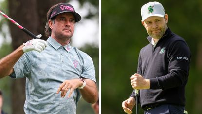 Bubba Watson and Branden Grace hit a golf shot