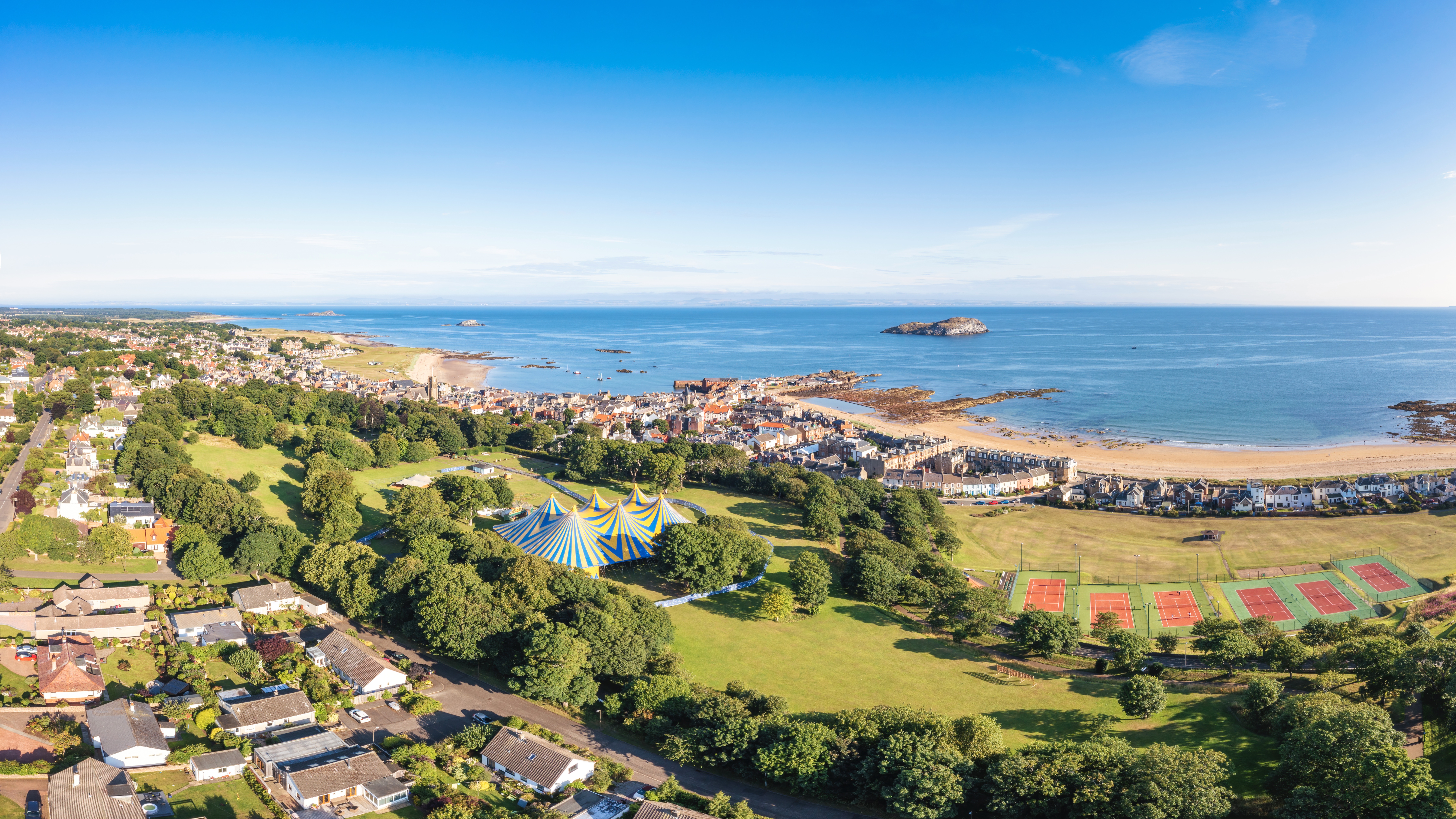 Aerial shot of North Berwick in Scotland during the summer