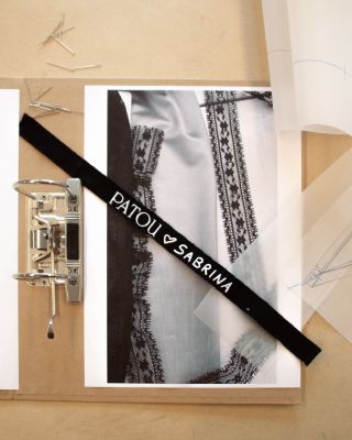 a swatch of lace used on Sabrina Carpenter's Patou custom lace jumpsuit