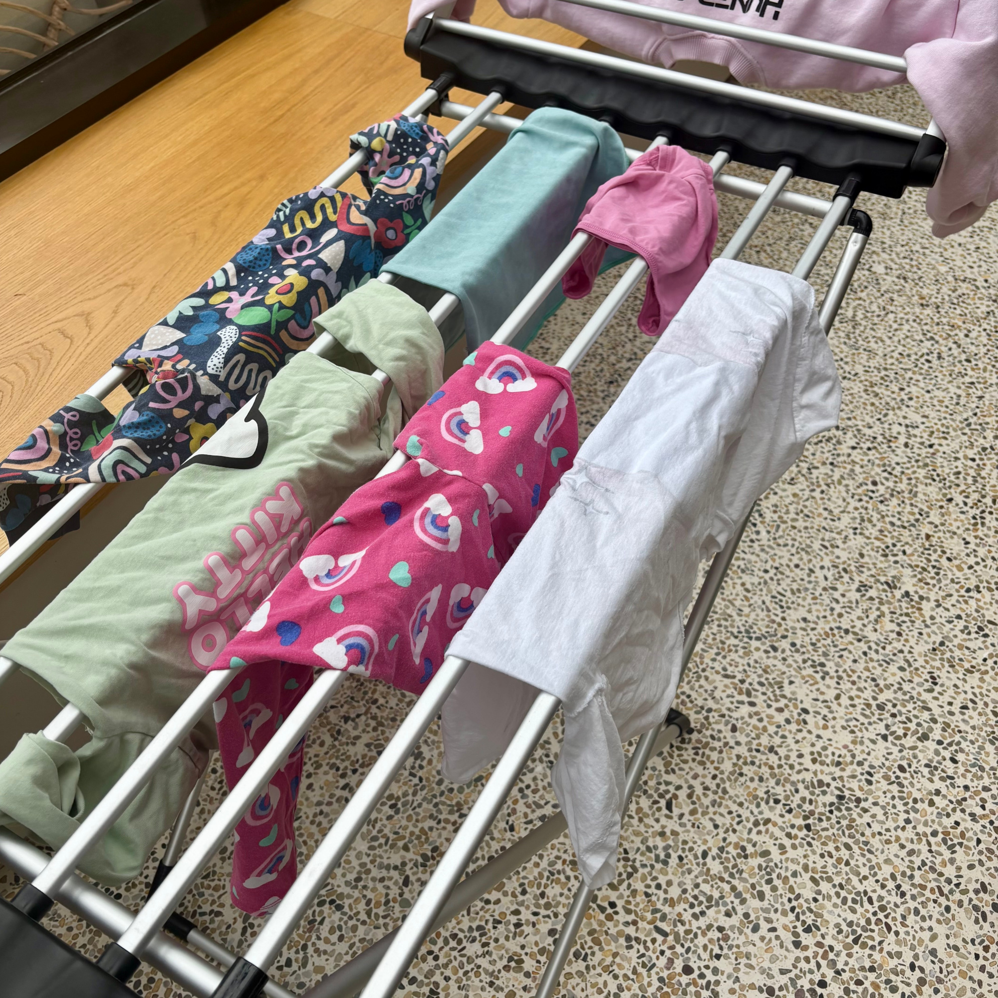 washing on a heated clothes airer