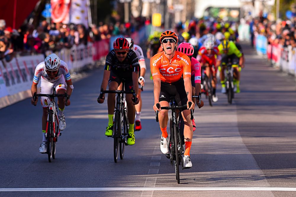 Patryk Stosz (CCC Team) wins the field sprint for 4th at the end of Coppi e Bartali