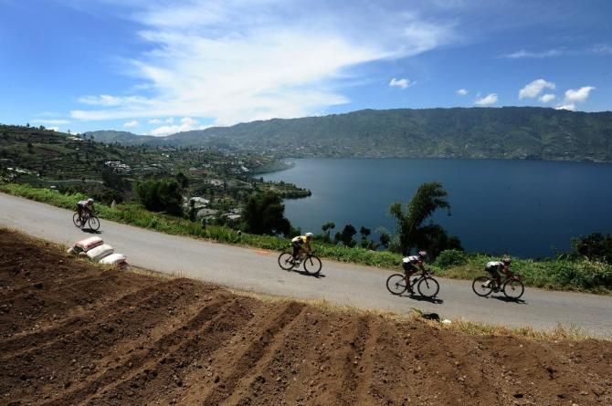 Riders were rewarded at the top of the climb