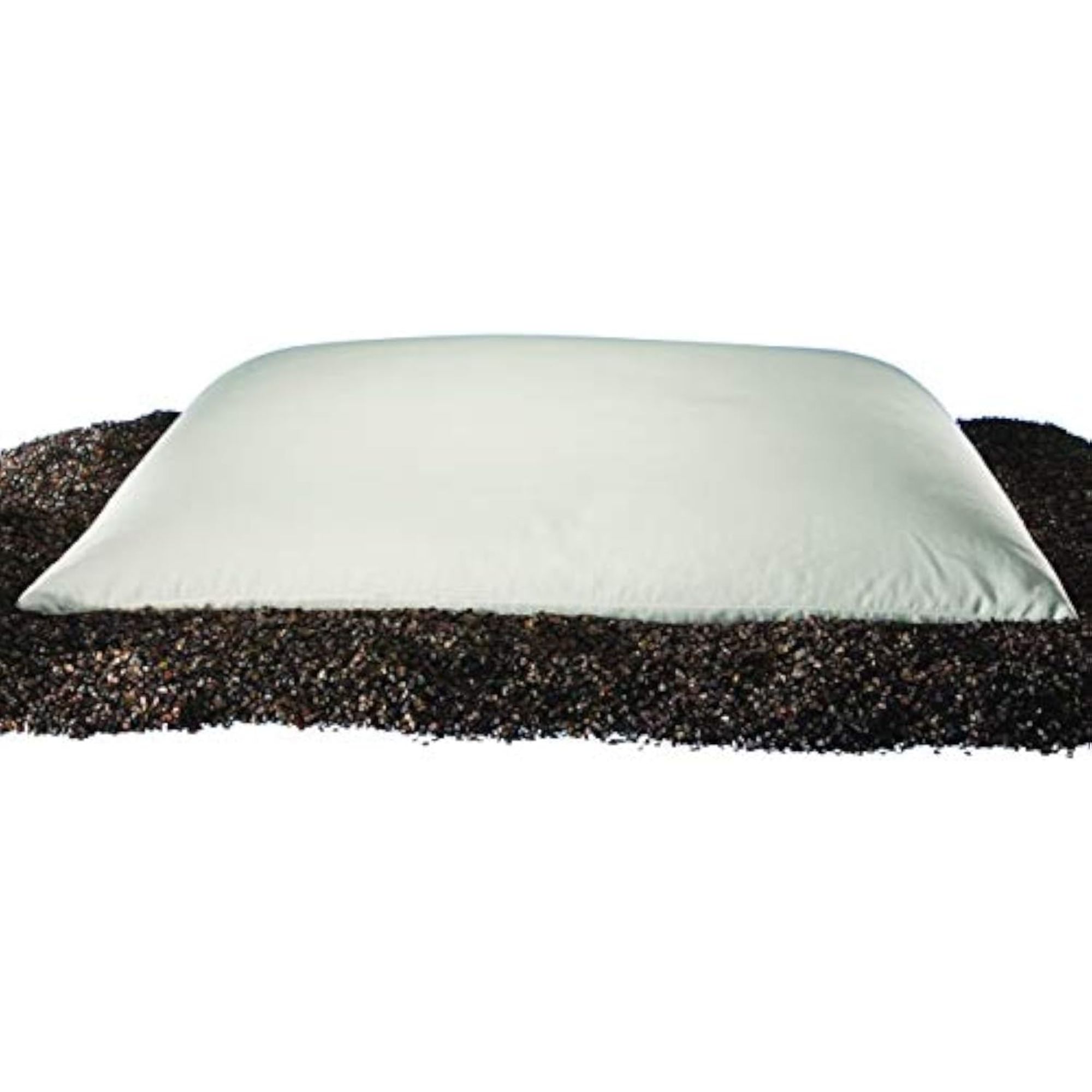 Sobakawa pillow on a pile of buckwheat husks
