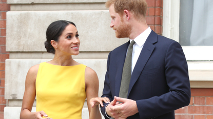 Prince Harry, Duke of Sussex and Meghan, Duchess of Sussex arrive to meet youngsters from across the Commonwealth as they attend the Your Commonwealth Youth Challenge reception at Marlborough House on July 05, 2018 in London, England