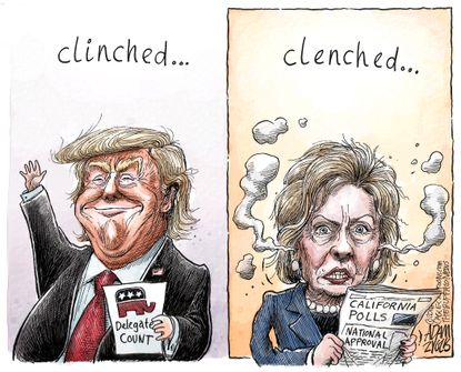 Political Cartoon U.S. Trump Clinton Nomination